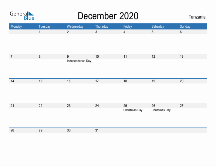 Fillable December 2020 Calendar