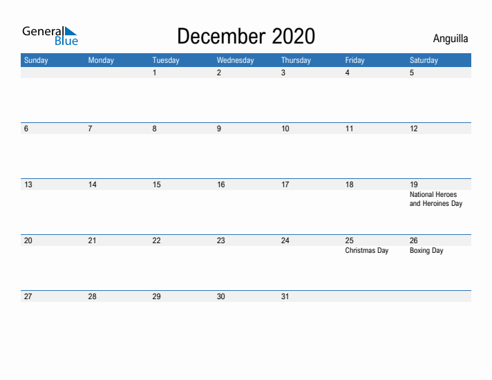 Fillable December 2020 Calendar