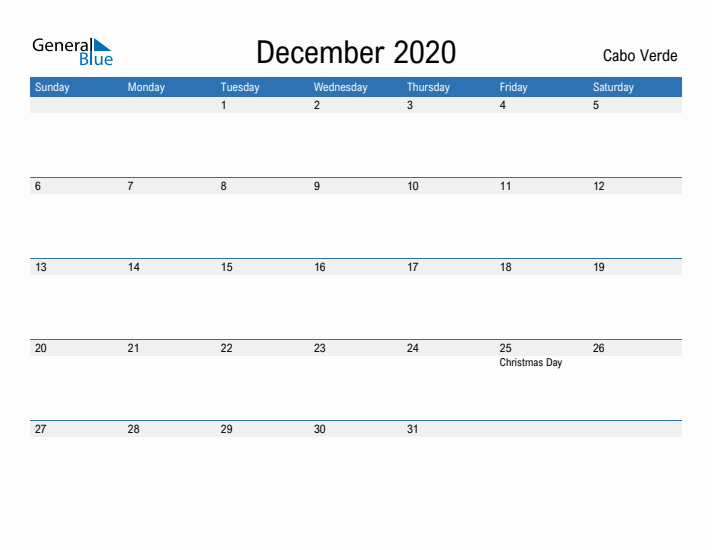 Fillable December 2020 Calendar