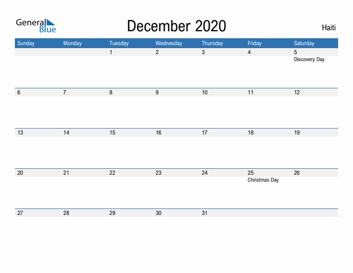 Fillable December 2020 Calendar