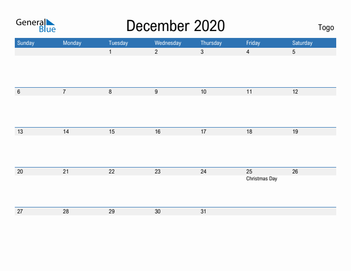 Fillable December 2020 Calendar