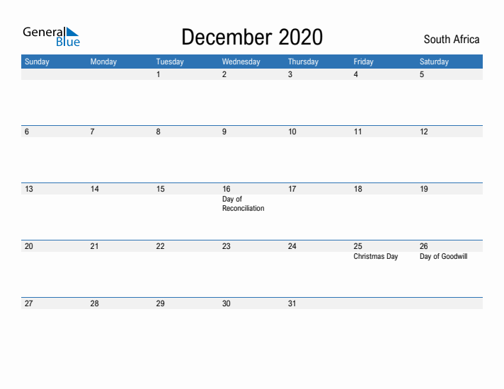 Fillable December 2020 Calendar