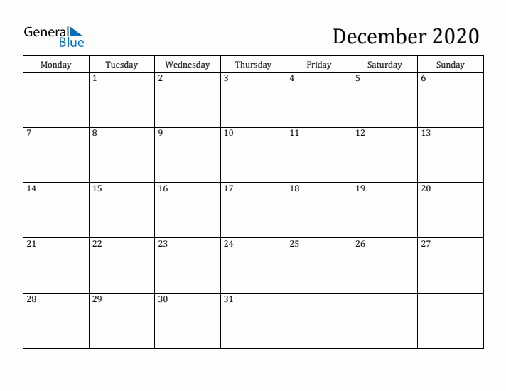 December 2020 Calendar