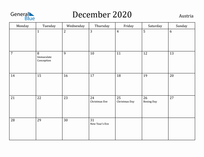 December 2020 Calendar Austria