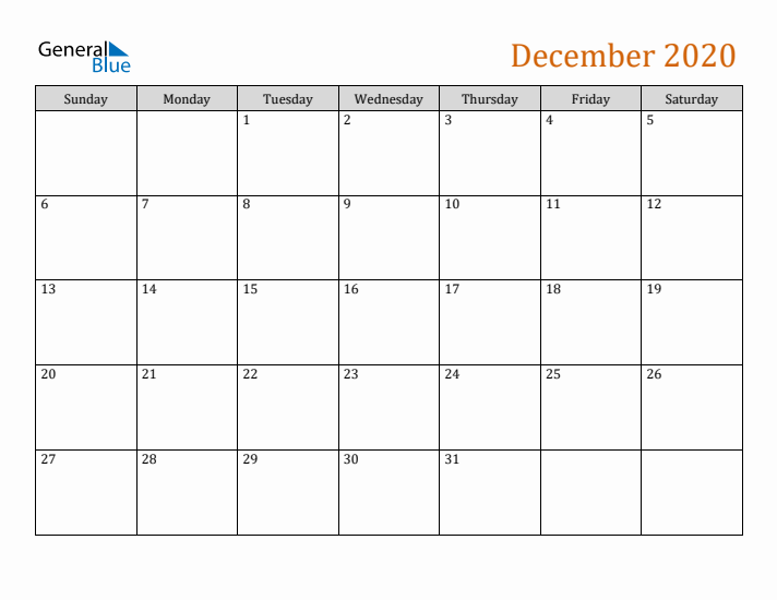 Editable December 2020 Calendar