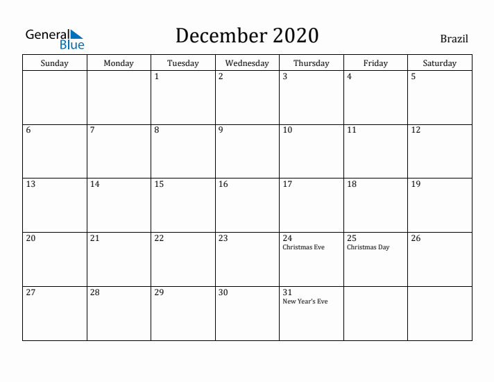 December 2020 Calendar Brazil