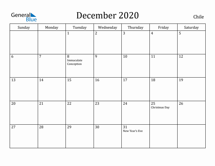 December 2020 Calendar Chile