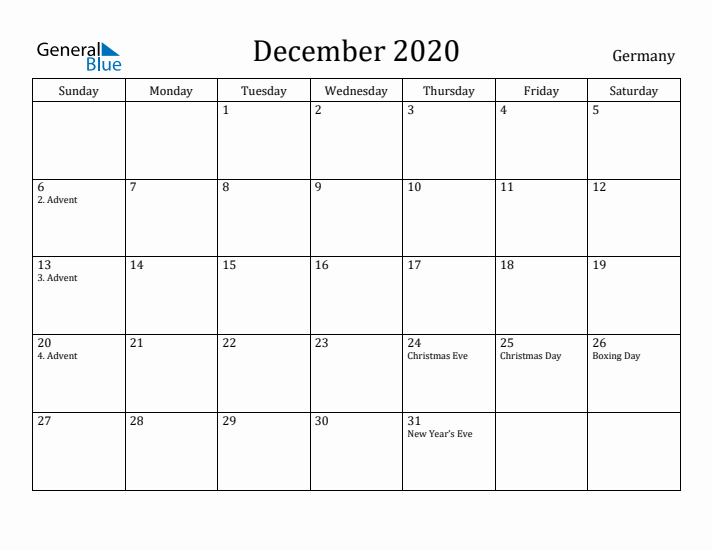 December 2020 Calendar Germany