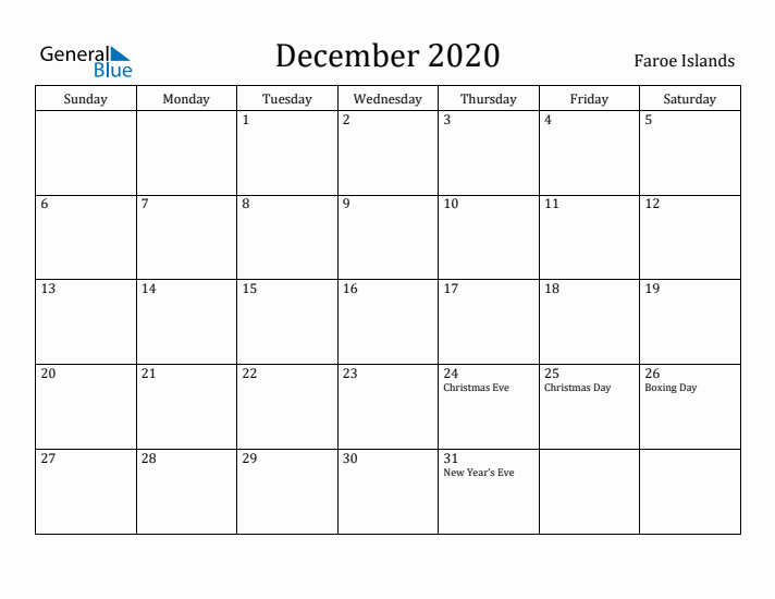 December 2020 Calendar Faroe Islands