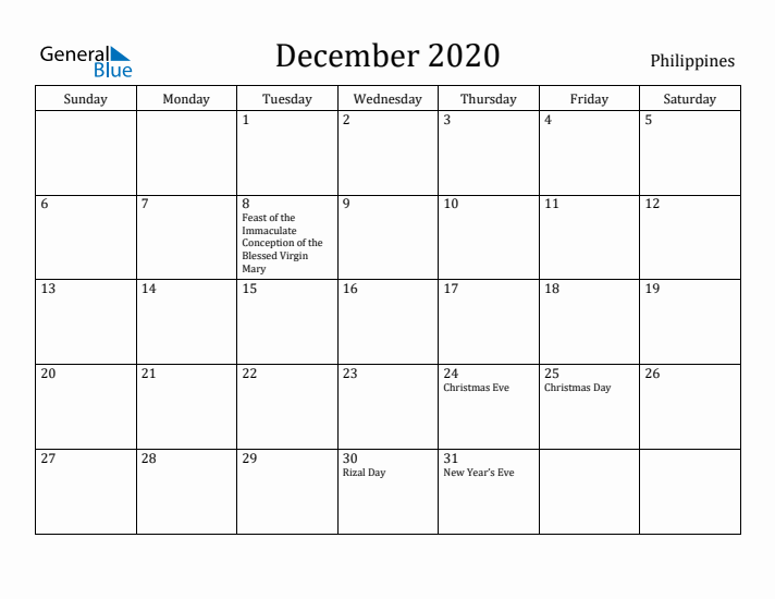 December 2020 Calendar Philippines