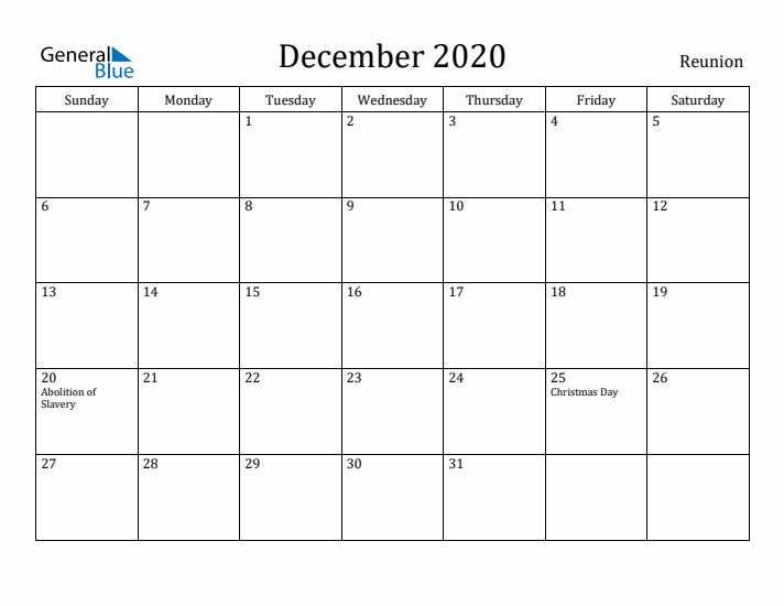 December 2020 Calendar Reunion