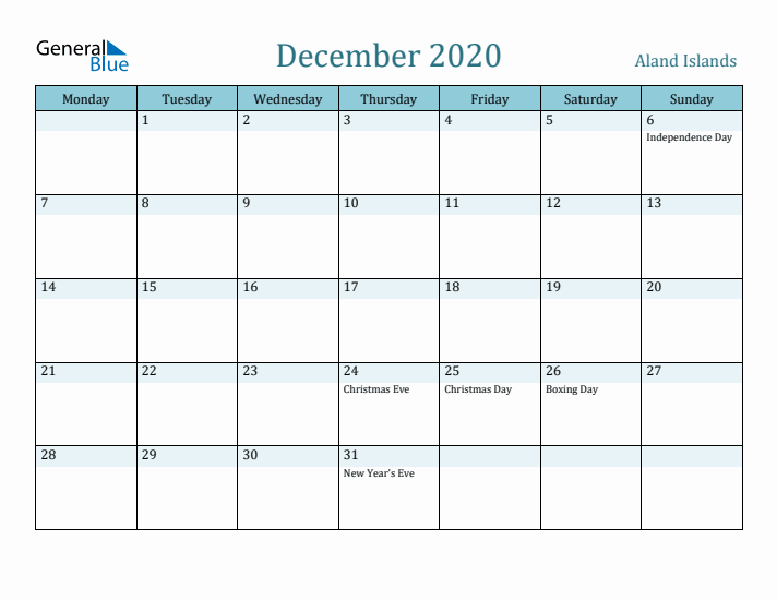 December 2020 Calendar with Holidays