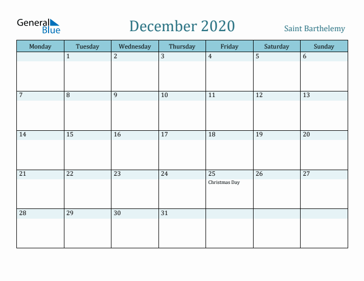 December 2020 Calendar with Holidays