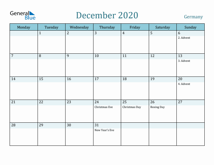 December 2020 Calendar with Holidays