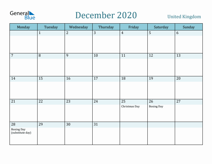 December 2020 Calendar with Holidays