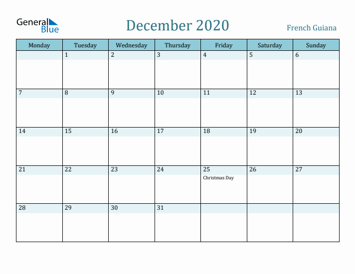 December 2020 Calendar with Holidays