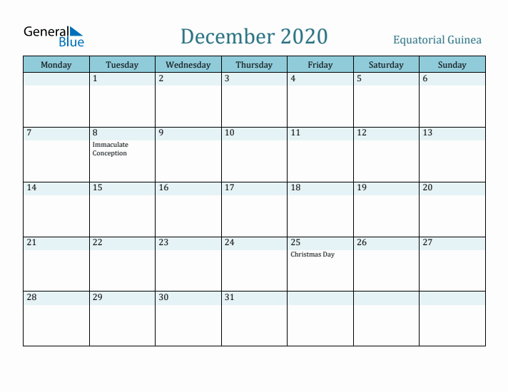 December 2020 Calendar with Holidays