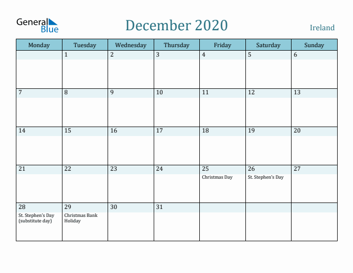 December 2020 Calendar with Holidays