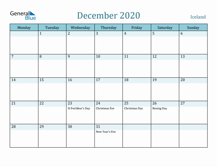 December 2020 Calendar with Holidays