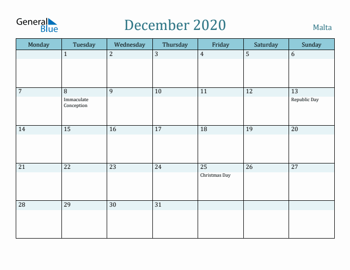 December 2020 Calendar with Holidays