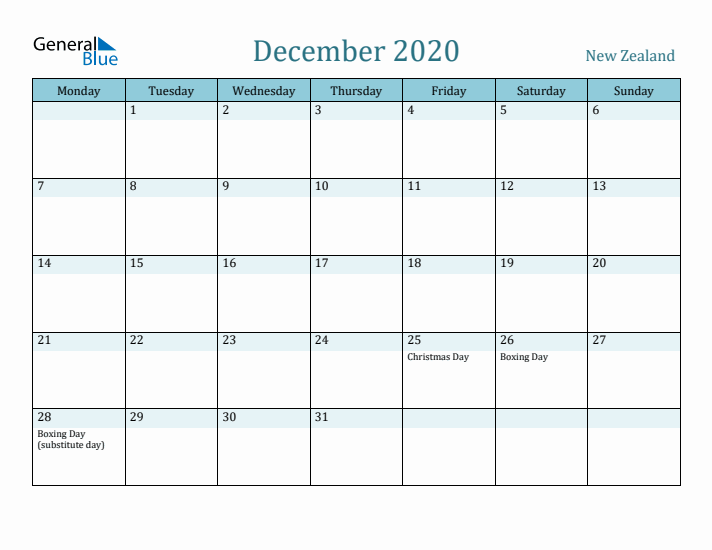 December 2020 Calendar with Holidays