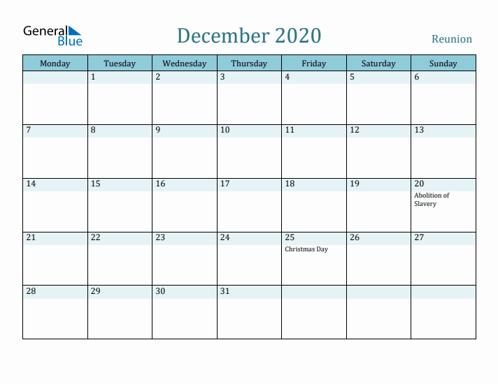 December 2020 Calendar with Holidays