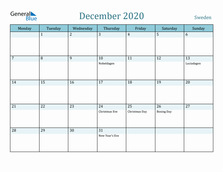 December 2020 Calendar with Holidays