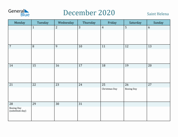 December 2020 Calendar with Holidays