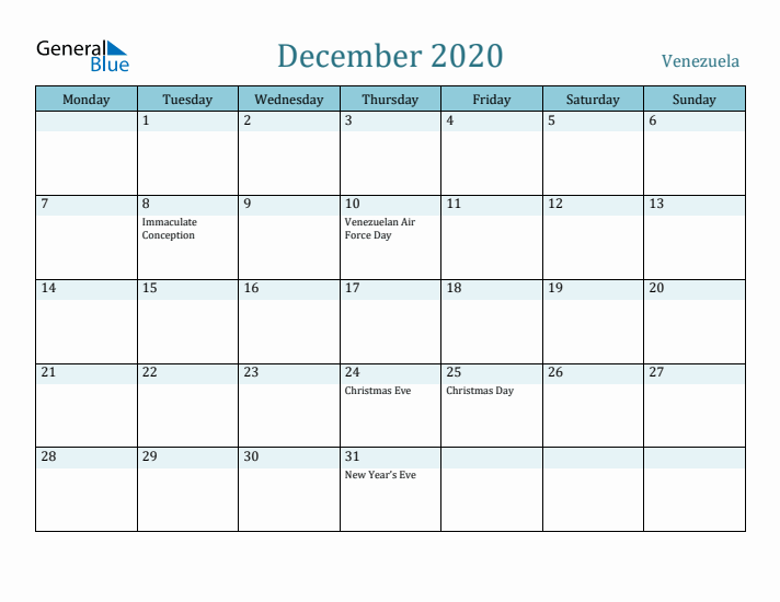 December 2020 Calendar with Holidays