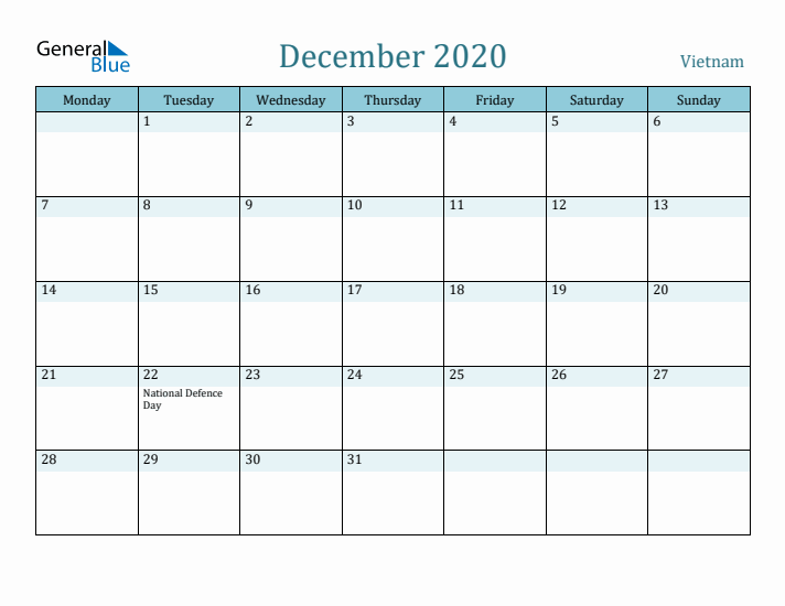 December 2020 Calendar with Holidays