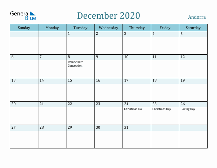 December 2020 Calendar with Holidays