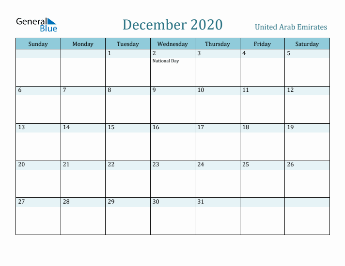 December 2020 Calendar with Holidays