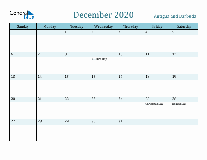 December 2020 Calendar with Holidays