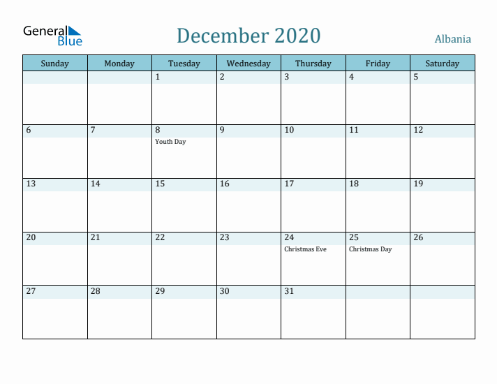 December 2020 Calendar with Holidays