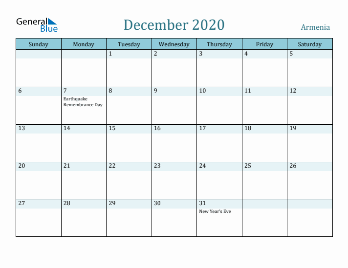 December 2020 Calendar with Holidays