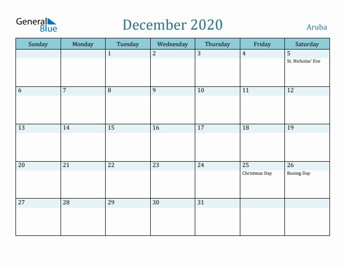 December 2020 Calendar with Holidays