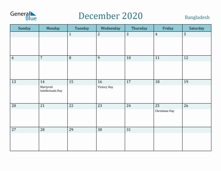 December 2020 Calendar with Holidays