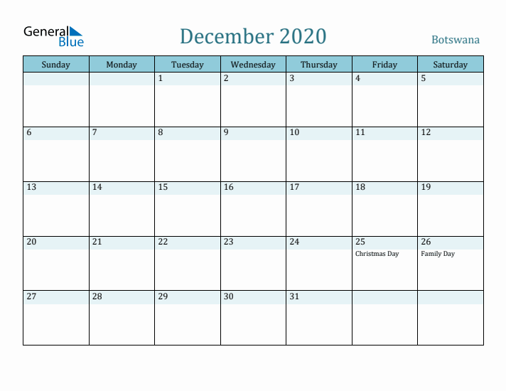 December 2020 Calendar with Holidays