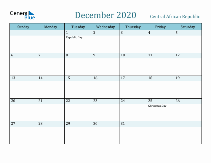 December 2020 Calendar with Holidays