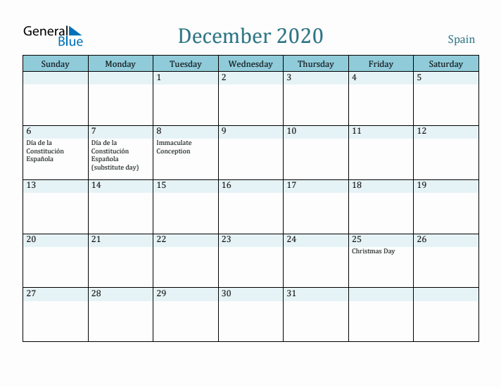 December 2020 Calendar with Holidays