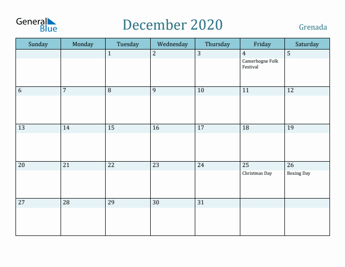 December 2020 Calendar with Holidays