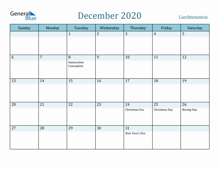 December 2020 Calendar with Holidays