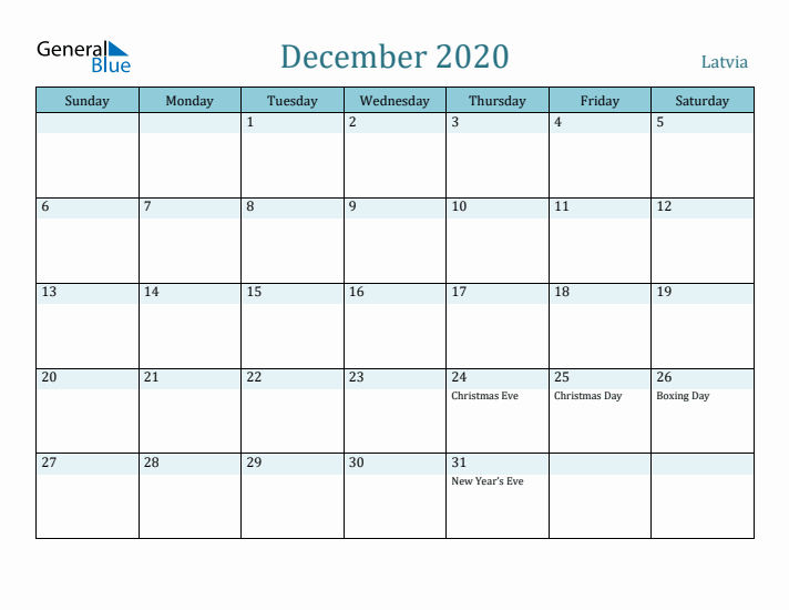 December 2020 Calendar with Holidays