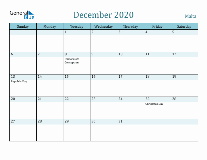 December 2020 Calendar with Holidays