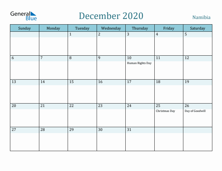 December 2020 Calendar with Holidays