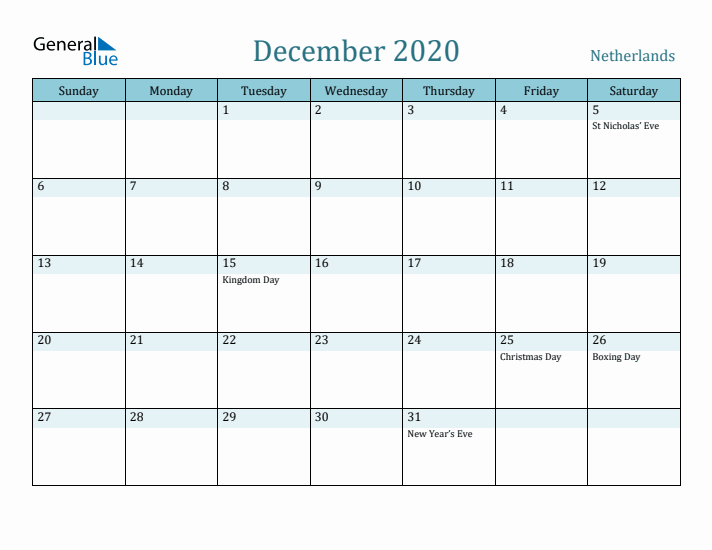 December 2020 Calendar with Holidays