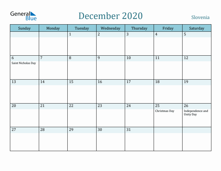 December 2020 Calendar with Holidays