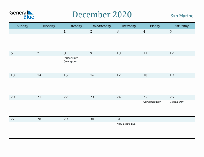 December 2020 Calendar with Holidays