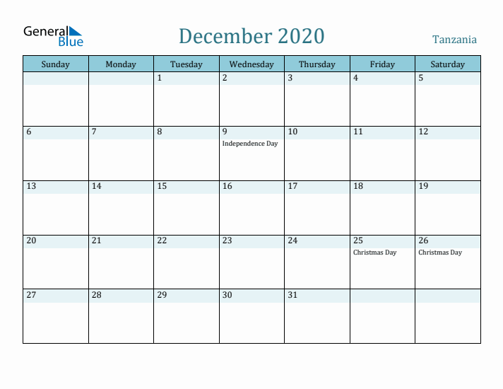 December 2020 Calendar with Holidays