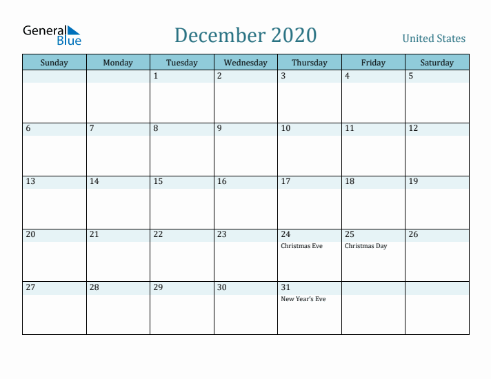 December 2020 Calendar with Holidays